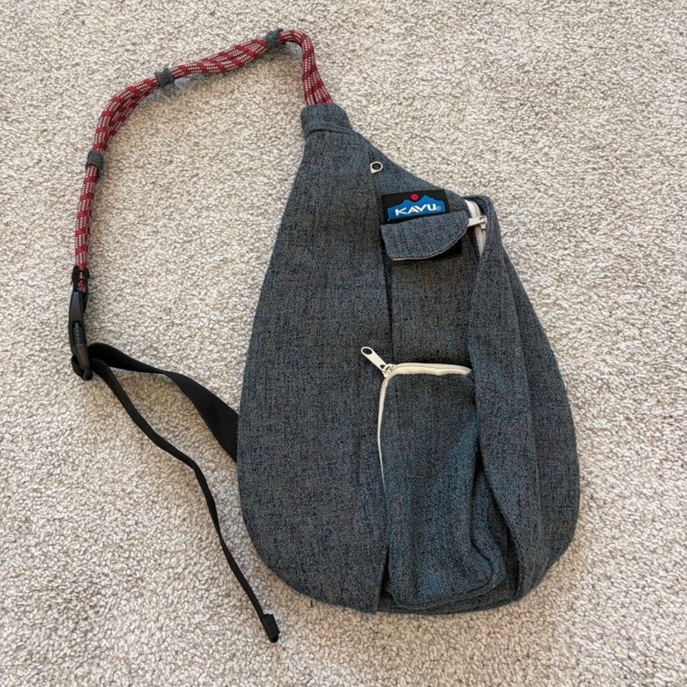 KAVU Rope Sling Bag Gray Blue Crossbody Casual Gorpcore Hiking Granola